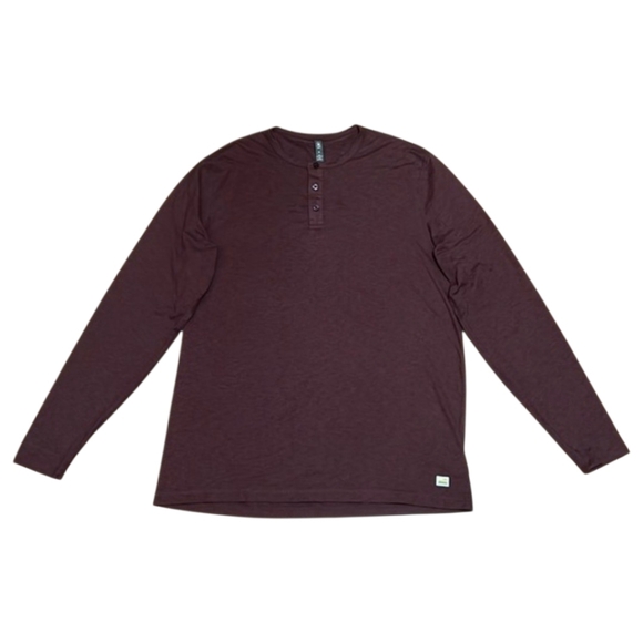 Vuori Long Sleeve Ease Performance Henley in Mahogany Heather - Picture 2 of 9